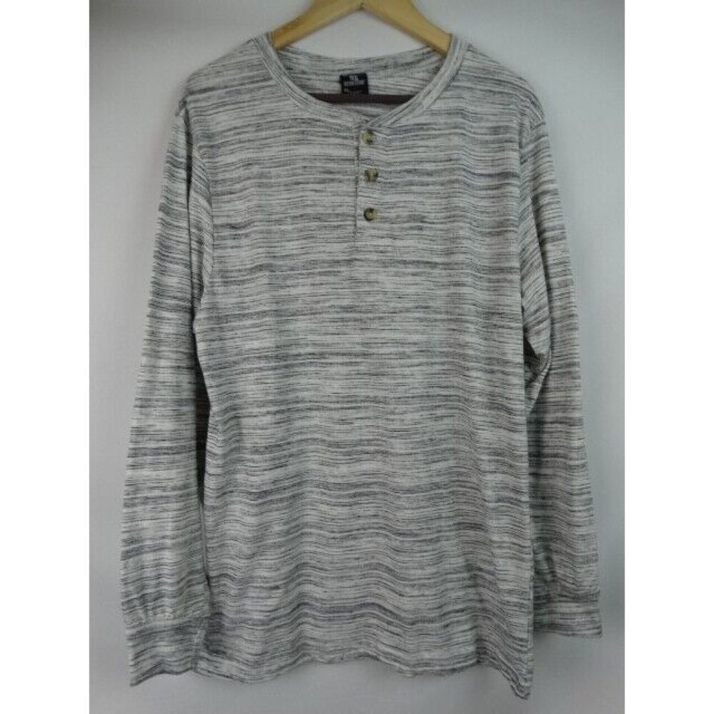 OT Revolution Men's Shirt Size XL Gray Striped Henley Long Sleeve Top